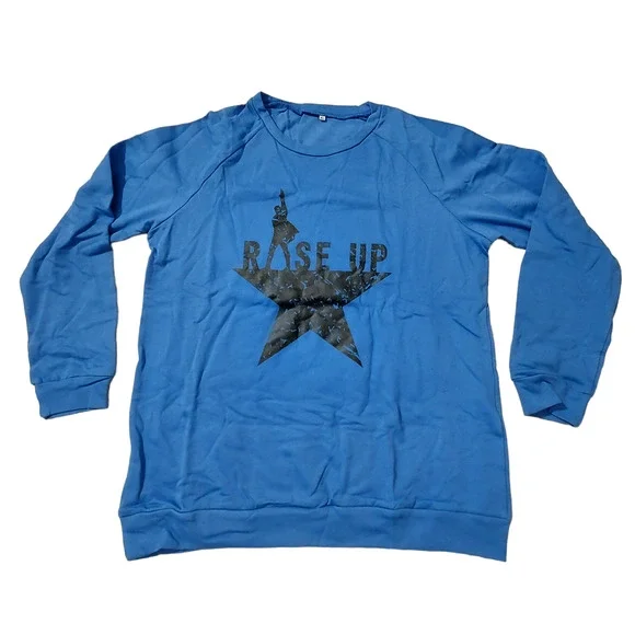 Hamilton Sweater Womens XL Rise Up Star Blue Pullover Crew Neck - Picture 2 of 4